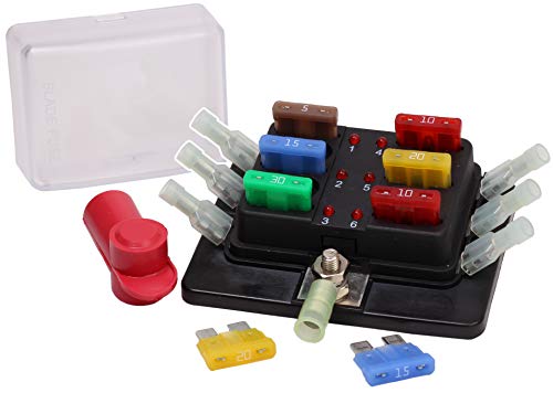 Fastronix 6 Circuit 100A LED Fuse Block and Cover Kit with Terminals and Premium ATO/ATC Fuses