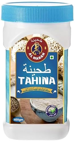 Image of AL MARAH White Tahini /Tahina Paste, 400G (100% Hummus Ground Hulled Sesame Seed Paste Smooth & Creamy, Natural For Hummus, Middle Eastern Condiment For Salad Dressings, Baba Ghanoush & More)