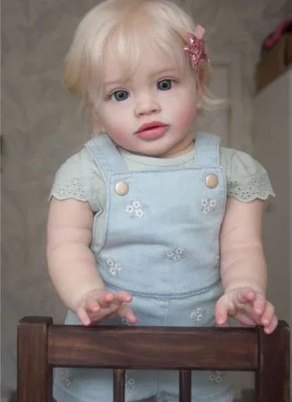 RXDOLL 26 Inch Reborn Baby Girl Doll Pippa,Lifelike Toddler Doll Open Eyes Hand-Rooted Hair Realistic Newborn Doll, Cloth Body Vinyl Limbs Reborn Dolls for Collection Gift
