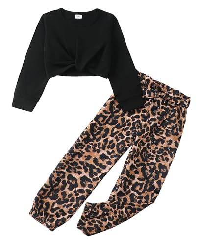 Girls 2 Piece Outfits Long Sleeve Twist Front Shirts and Camo Pants Sets for Fall Winter Sweatsuits Size 5-14Y