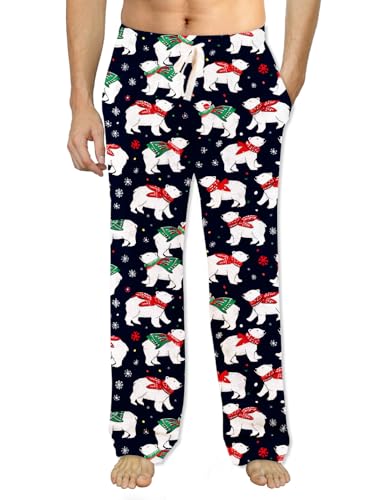 Soophiea Mens Christmas Polar Bear Pajama Pants with Pockets XX-Large