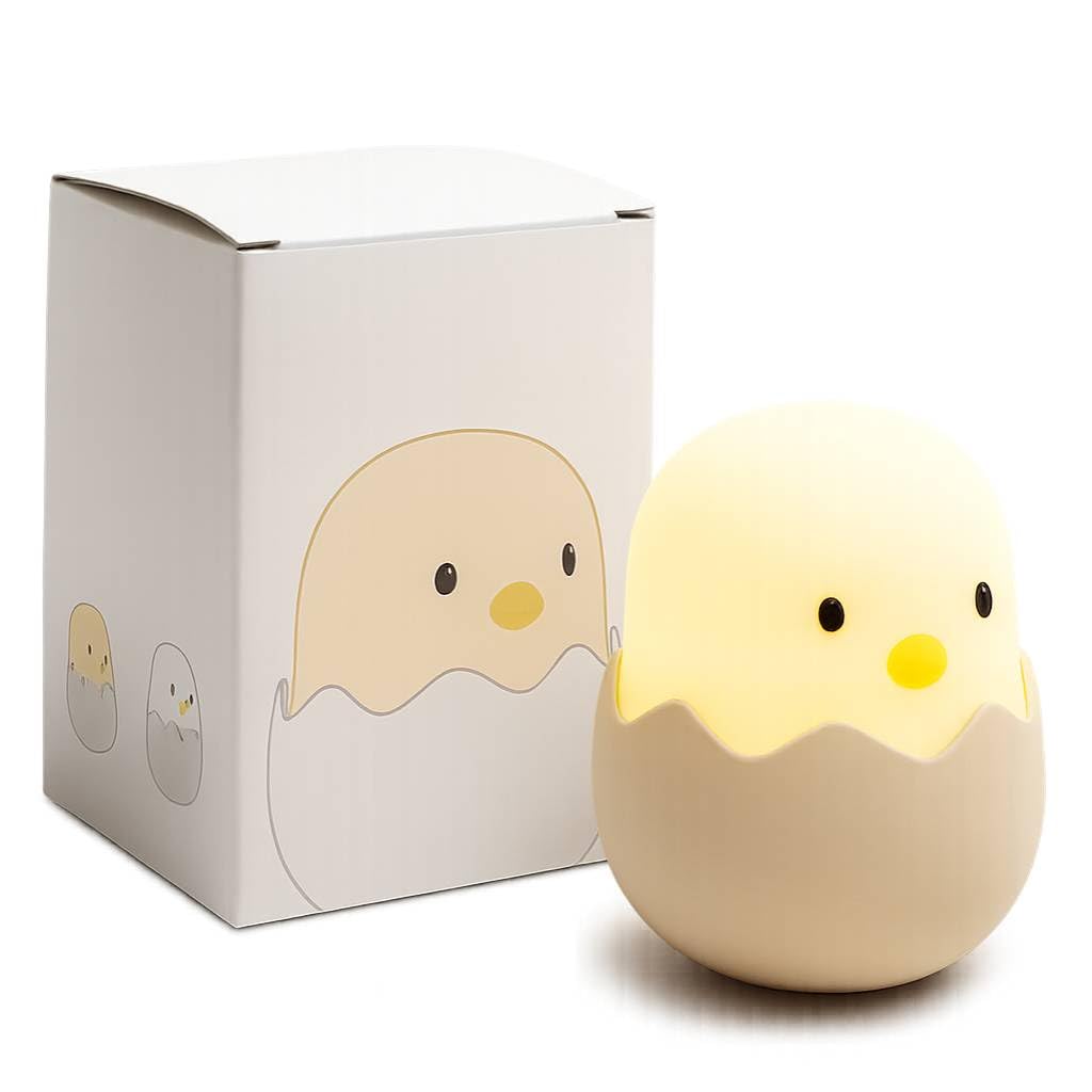 Shopia Luz Bebe Nocturna Quitamiedos Infantil de Silicona - Lampara Pollito Táctil, Recargable y Portatil con Luz Calida Regulable para la Habitacion del Bebe