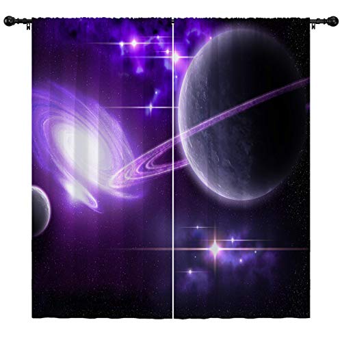 boenkj Galaxy Curtains,Purple Colorful Starry Sky Vast Universe Planet Curtains 2 Panels Set,for Boy Girl Nursery Kids Bedroom Curtains Purple 104"x84"