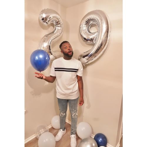 Image of Silver 9 Balloon, Number Balloons 40 Inch, 9th Giant Birthday Decorations, 19th 29th Silver Party Decorations Supplies, Number 9 Balloon