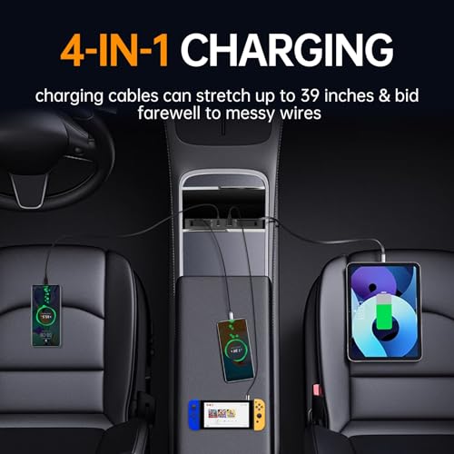 Câbles rétractables doubles Type C sur ce concentrateur USB pour Tesla Model Y 117W - 5