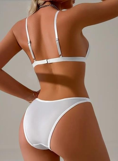 Image of Luxzii Women's Sexy Lingerie Set | White Bra & Panty Set with Strappy Detailing | Soft Stretchy Fabric | Honeymoon, Bedroom Wear, Intimate Wear, Romantic Gift Outfit