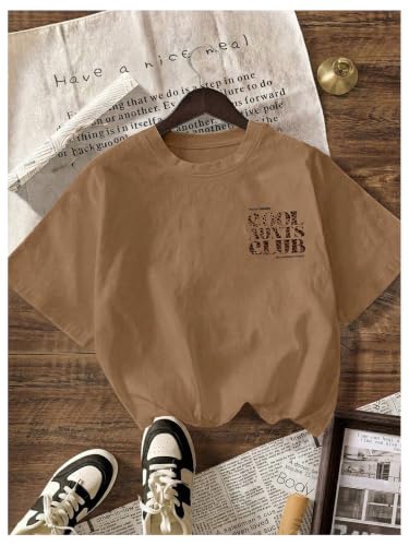 Image of RoseSeek Women's Graphic Letter Tee Crew Neck Drop Shoulder Trendy Summer T Shirt Short Sleeve Vintage Car Print Top