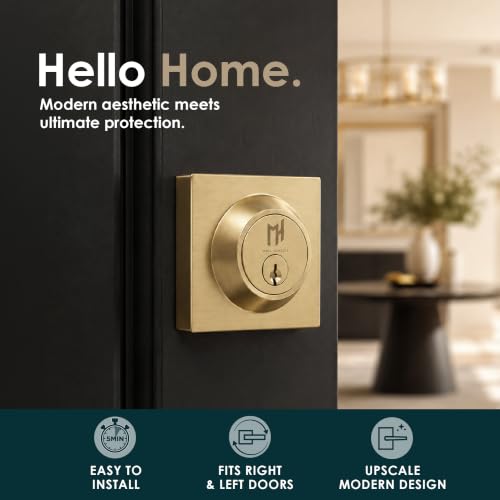Image of Mega Handles - Prime Deadbolt I Entry Deadbolt Lock - Heavy Duty Square Locking Deadbolt for Left or Right-Handed Doors - Interior /Exterior - Satin Brass