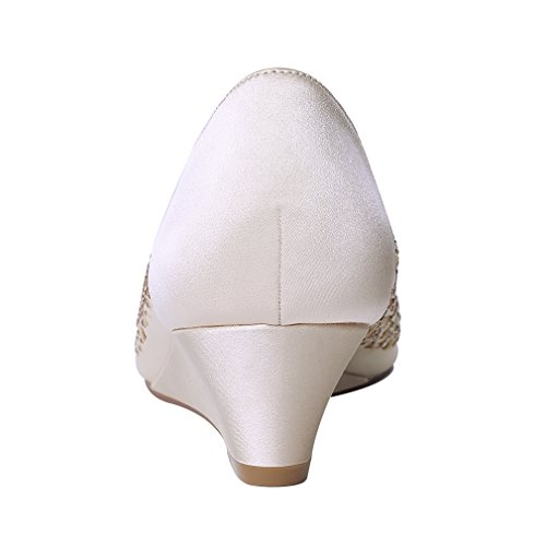 ERIJUNOR Women Peep Toe Pumps Middel Heel Wedges Sparkle Rhinestone Wedding Bridal Shoes4