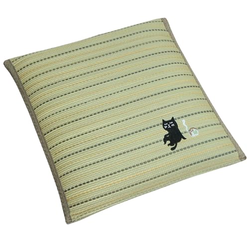さるるの部屋 い草小座布団 おやじねこ かわいいネコ刺繍入 さらさらしてふっくら座り心地 40x40cmの商品画像（Amazon）