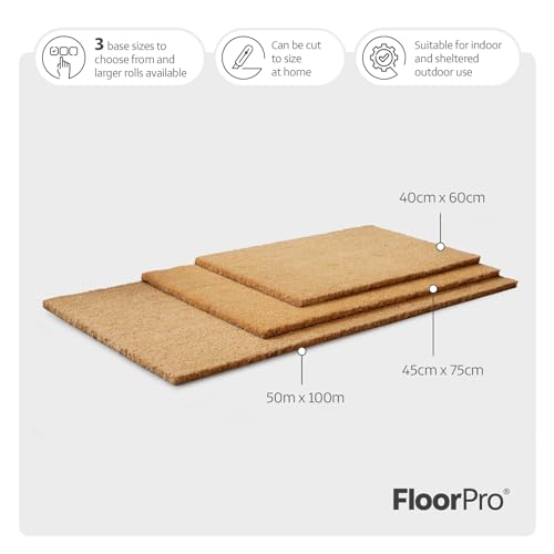 FloorPro Living Coir Matting for Entrances - Tough Bristles - Doorway Coconut Entrance Mat Strips - Cut to Size - Doormats (1.25m x 1m (125cm x 100cm))