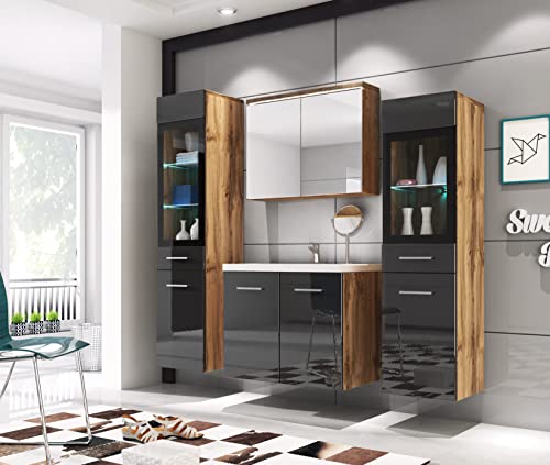 Ensemble de meubles de salle de bain Udine, lavabo inclus, ensemble de meubles de salle de bain, armoire haute, meuble en lavabo