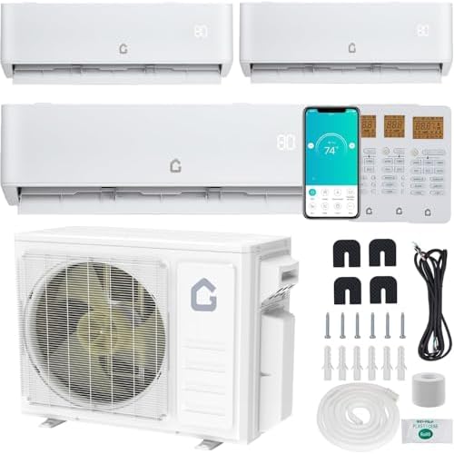 GarveeLife 3 Zone 28000 BTU Mini Split AC/Heating System, 20 SEER2 Tri-Zone Ductless Air Conditioner with Heat Pump, Includes 3 Indoor Units for Multi