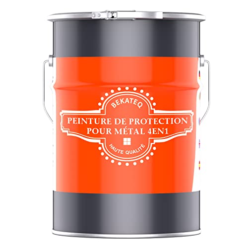 BEKATEQ LS-570 Peinture métal 4en1 I Peinture fer et acier 5l Noir foncé I Apprêt + Peinture antirouille + Couche intermédiaire + Couche de finition I Pour toiture, fenêtres, portes, clôture