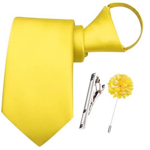 Image of Hi-Tie Pretied Boys Ties Solid Color Kids Adjustable Necktie Lapel Pin Clip Set Age 8-12 Wedding School Graduation