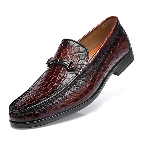 Leather Dress Shoes for Men, Classic Crocodile Printed Leather Slip-on Bit Loafer Shoes for Men