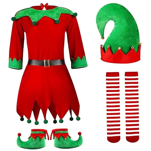Lawnrden Costume elfe pour enfants 1 ensemble mignon classique ceinture ajusté Girls Elf Costume Elf Polyester Halloween Christmas For Kids for Cosplay Stage Carnival, pour 110 cm Enfant | Costumes