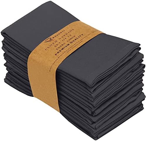 Ruvanti Cloth Napkins Set of 12, 18x18 Inches Napkins Cloth Washable, Soft, Durable, Absorbent, Cotton Blend. Table Dinner Napkins Cloth for Hotel, Lunch, Restaurant, Weddings, Parties - Dark Grey