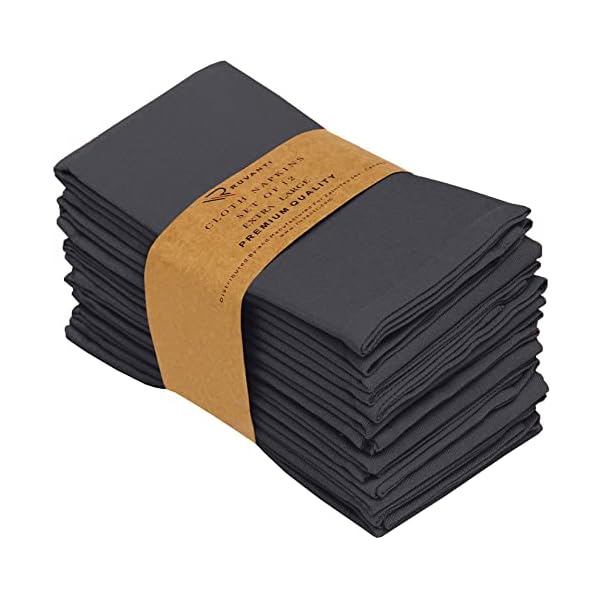 Ruvanti Cloth Napkins Set of 12, 18x18 Inches Napkins Cloth Washable, Soft, Durable, Absorbent, Cotton Blend. Table Dinner Napkins Cloth for Hotel, Lunch, Restaurant, Weddings, Parties - Dark Grey