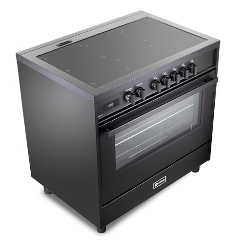 Image of Verona VMFSIE365EE 36 inch Ultima Midnight Collection Freestanding Induction Range with 5 Induction Elements, 5.0 cu. ft. Oven Capacity, Touch Control Clock in Matte Black