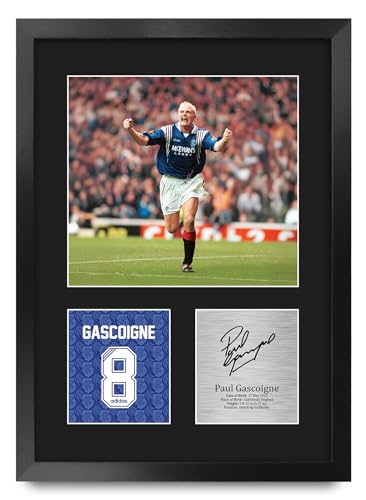 Cadre photo autographe signée Paul Gascoigne Rangers A3 pour décorer un salon de supporter