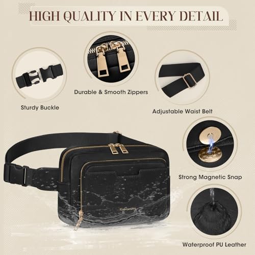Image of RAINSMORE Fanny Packs for Women, Leather Belt Bag Waterproof Everywhere Crossbody Waist Pack with Adjustable Strap Retro Sling Chest Bag for Work Running Travel Party, Black
