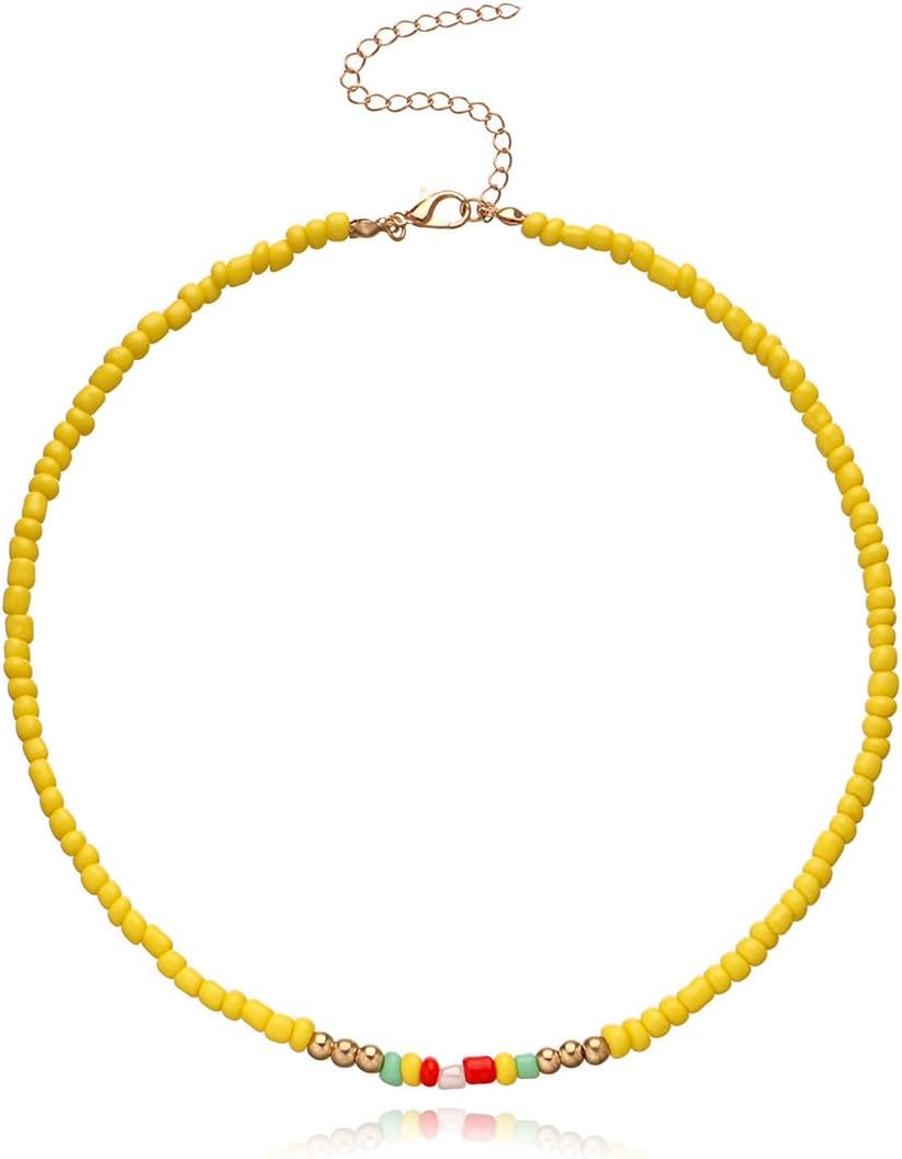 Bohemian Beaded Choker Necklace for Women Adjustable Colorful Rice Bead Necklace Handmade Beach Necklace Boho Beach Summer Ocean Hawaii Jewelry For Women Men