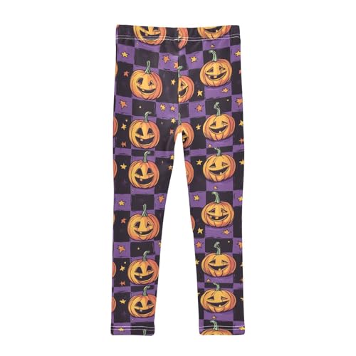Pumpkins Halloween Girls Leggings Checkered Squares Purple Kids Yoga Pants Dance Active Tights 4T2