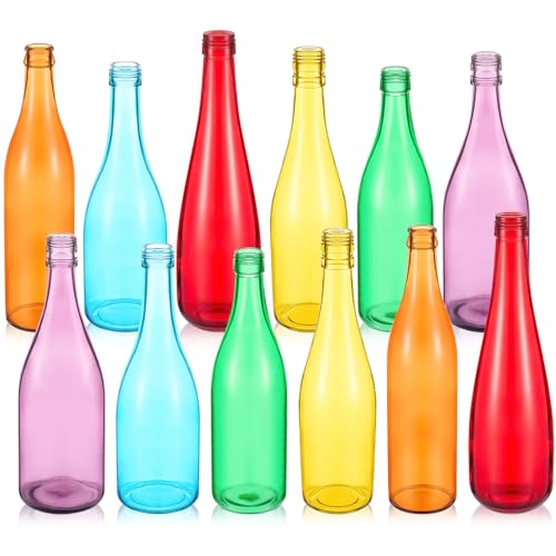 Zhehao 12 Pcs Colored Glass Bottles Colorful Empty Wine Bottles