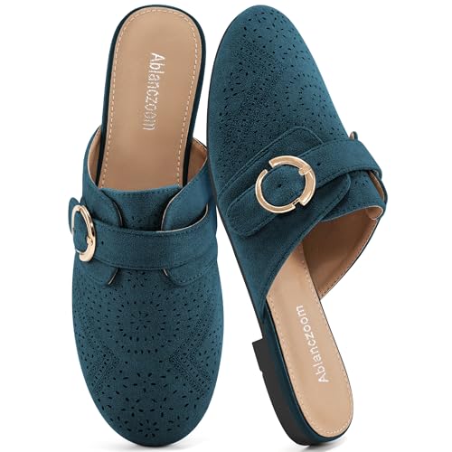 Mules for Women Flat Shoes: Comfortable Closed Toe Slip On Dressy Suede Womens Mule 2025 Office Indoor Outdoor Dark Turquoise