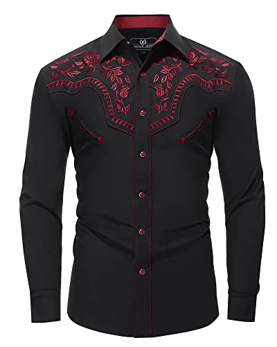 SALVAJE OESTE Men's Western Cowboy Shirt Embroidered Long Sleeve Casual Snap Button Down Shirt