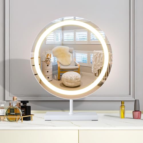 TYhogar Hollywood Espejo de Mesa con iluminación, 3 Modos de Color, Control táctil, Espejo de Mesa, Espejo Redondo LED de 40 cm, Espejo cosmético de Maquillaje Moderno