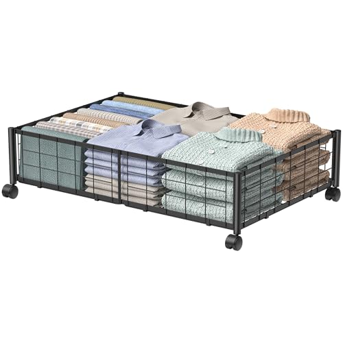 Hleelomi Under Bed Storage with Wheels, 360&deg; Rotating, No-Assembly Underbed Storage Containers...