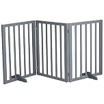 The Fellie Wooden Dog Gate Indoor Barrier with 2 Support Feet, Foldable Freestanding Safety Pet Gate, Retractable 3 Panels Doorway(139 W x 60.5 H, Grey)