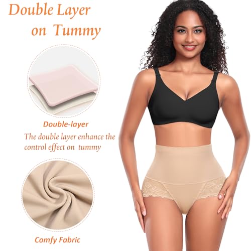Image of Werena Tummy Control Shapewear Panties for Women High Waisted Shaping Underwear Lace Body Shaper Girdle