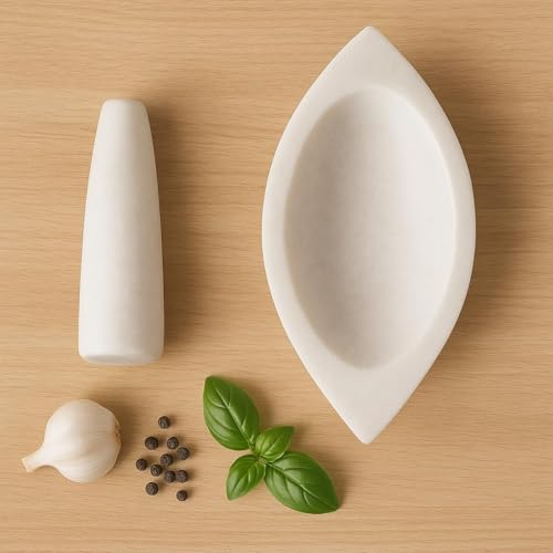 Image of Marble Mortar and Pestle Set Stone Big Size, Kharal, Khalbatta, Kundi, Okhli, Musal, Imamdasta, Silbatta, Idikkalu, Kitchen tool for Grinding Herbs Marble Masher (WHITE, VERY BIG)
