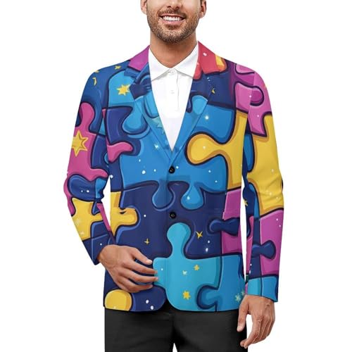 Puzzles Men's Blazer Printed Button Suit Jacket Slim Sport Coat Blazers