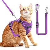 Cat Harness and Leash for Walking, The Upgrade Can be Adjusted in Four Directions and Breathable Cat Harness for Anti Escape That can be Fitted and Positioned, Reflective Strips Harness, Purple,S