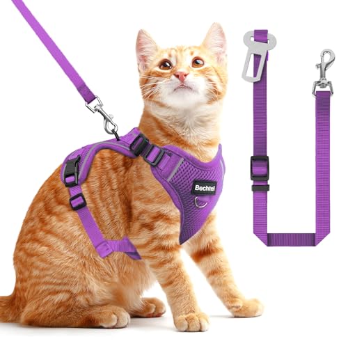 Cat Harness and Leash for Walking, The Upgrade Can be Adjusted in Four Directions and Breathable Cat Harness for Anti Escape That can be Fitted and Positioned, Reflective Strips Harness, Purple,S