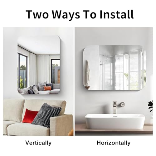 Image of Art Street Frameless Unframed Wall Mount Rectangular Mirror ? Curve Edges, Smooth Corners, Stylish Bathroom Mirror ? Suitable for Bathroom, Bedroom, Living Room, Dressing Room, 60x80 CM