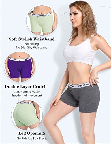 Pokarla 4.5" Inseam Womens Trunks Underwear Soft Cotton Boxer Briefs Ladies Anti Chafing Boy Shorts Panties Pack Of 4 #TOP1