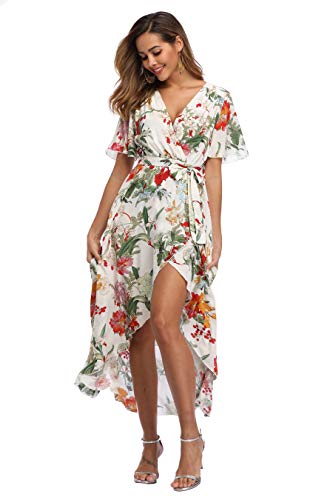 Image of VintageClothing Women's Wrap V Neck Floral Summer Dresses High Low Maxi Casual