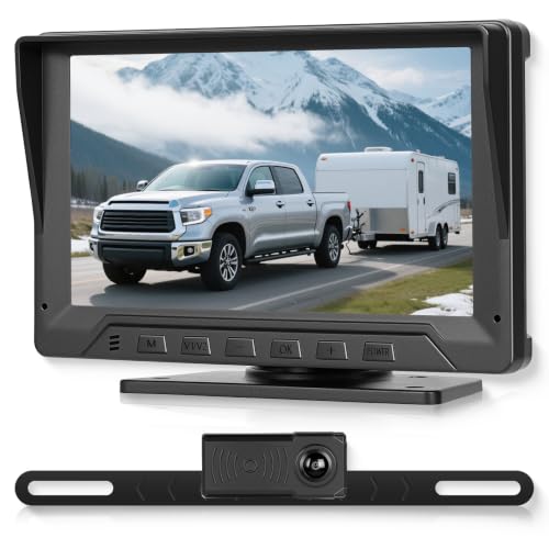 Image of 7 inch Wired Backup Camera System with Radar Ranging | 1080P IR Night Vision, IP68 Waterproof, Intelligent Reverse Lines, HD Touch Key Monitor for Trailer Camper Truck