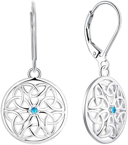 JO WISDOM Women Knot Earrings,925 Sterling Silver 3A Cubic Zirconia Irish Triquetra Celtic Knot Drop & Dangle Earrings with White Gold Plated
