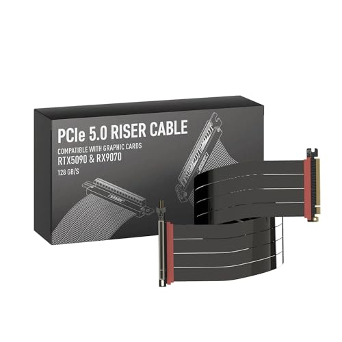 Image of LINKUP PCIE 5.0 Riser Cable | for Vertical GPU Mount | Left Angle | Graphics Card GPU Ready | Usable with PCIe 4.0 & RX 9070 / RTX5090 | 70cm (Total Length: 74cm)