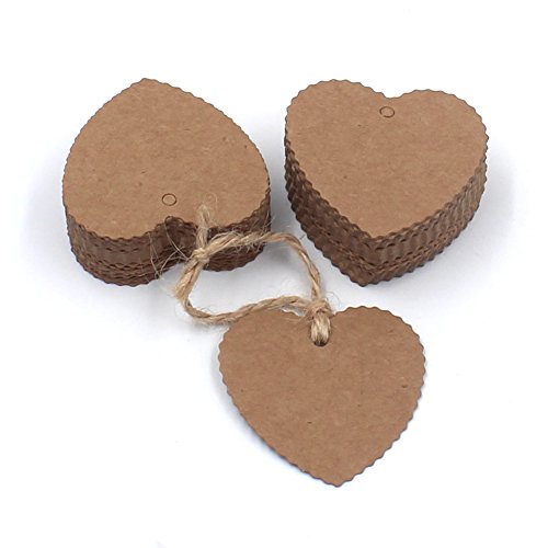 WARMBUY 150 Piece Kraft Paper Gift Tags with 50 Feet Natural Jute Twine, Heart Shaped