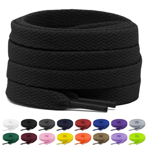 Shecret 2 Pares de Cordones, Cordones Planos de 8mm, Cordones Zapatillas Deporte Para Zapatillas Deportivas, Correr, Adultos, Niños, Poliéster (Negro, 110 cm - 2 Paar)