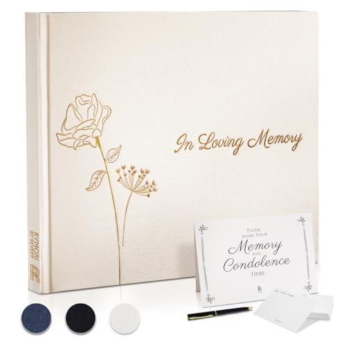 Revery Funeral Guest Book for Memorial Service - with Pen,