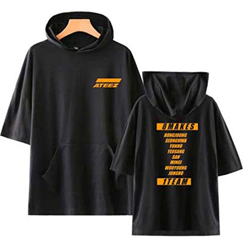 Flyself Unisex Kpop ATEEZ Hooded T-Shirt Sommer Casual Kurzarm T-Shirts Druck Bluse Lose Tops für Fans HONGJOONG JONGHO MINGI SAN SEONGHWA WOOYOUNG YEOSANG Yunho Cover