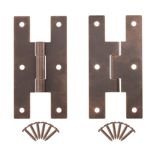 Antique Copper H Hinges for Cabinet Doors - 3" x 1-5/8" - Pack of 2 - Flush Mount Cabinet Hinges - HG6-SAC (1)